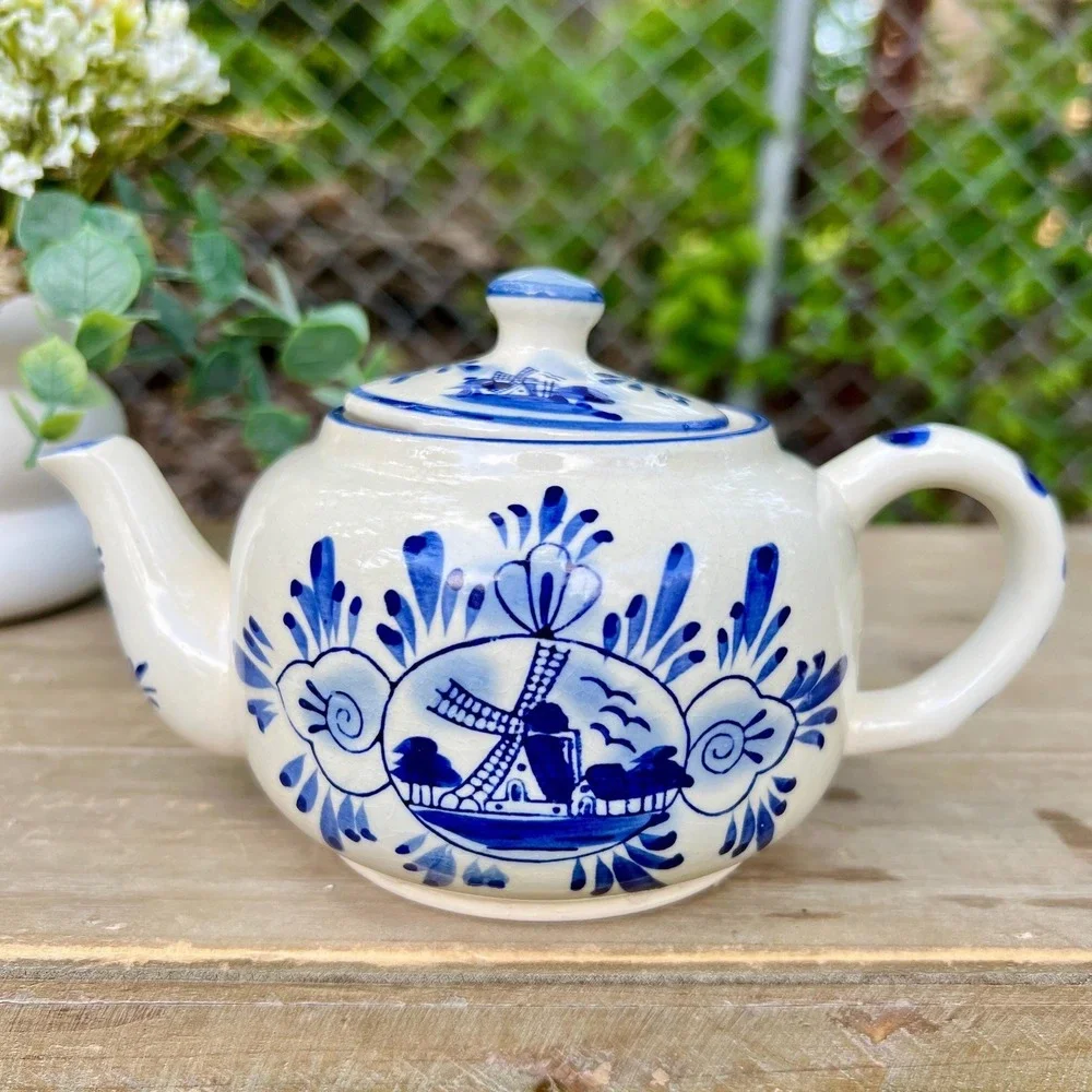 Vintage Ramsel Hamburg Blue & White Porcelain Teapot -Windmill Pattern